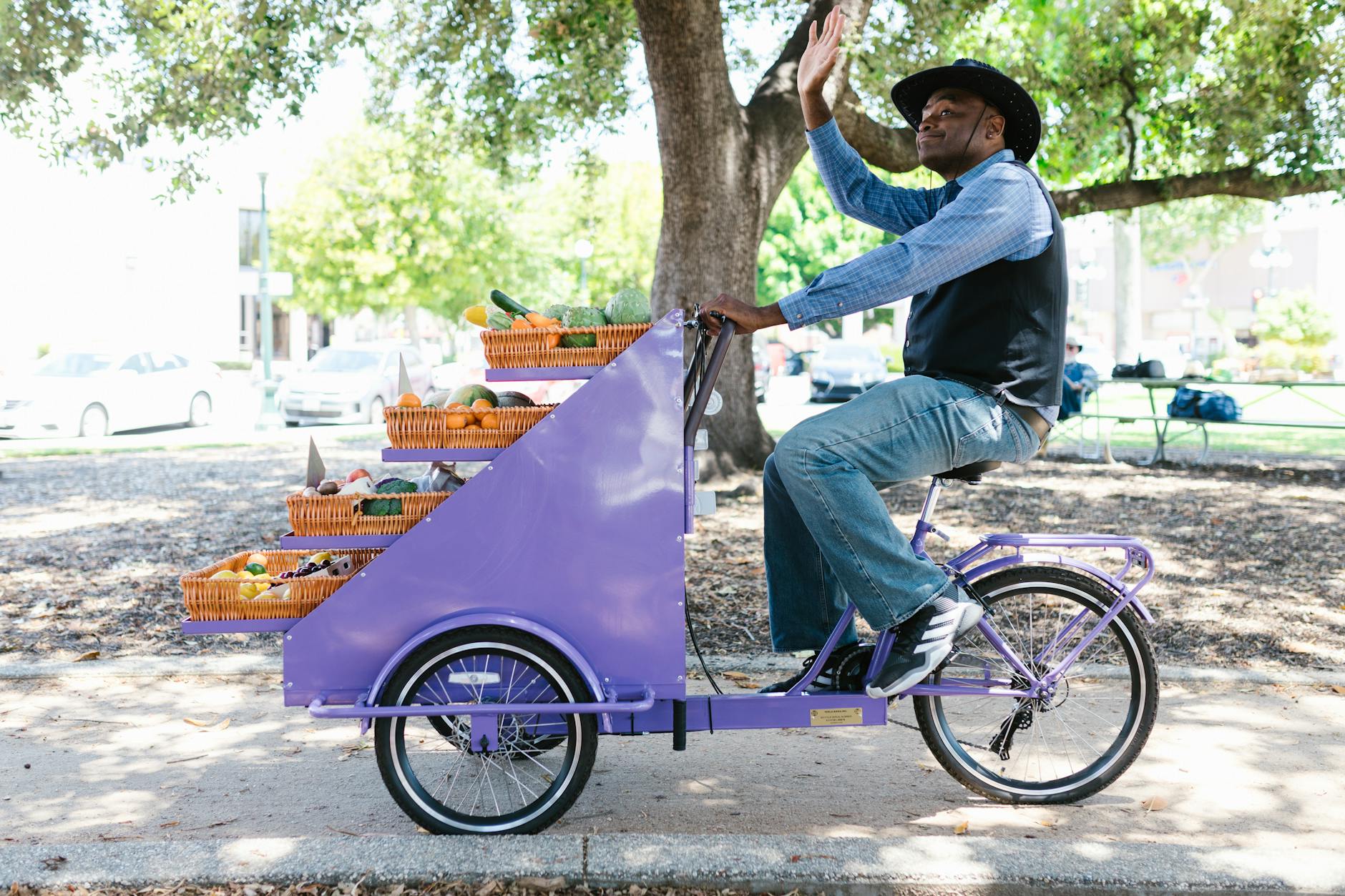 a man riding a tricycle